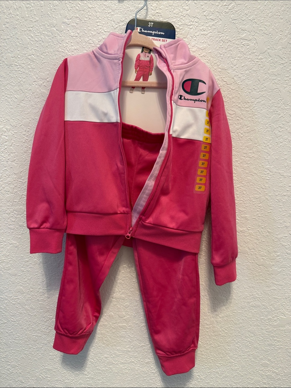 Champion Pink Girls' Two-Piece Track Set with White Accents